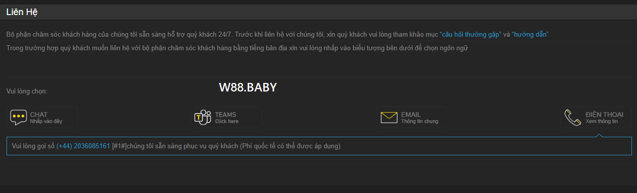Những phương thức liên hệ W88