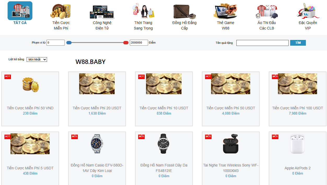 Quà tặng trong CLB VIP W88