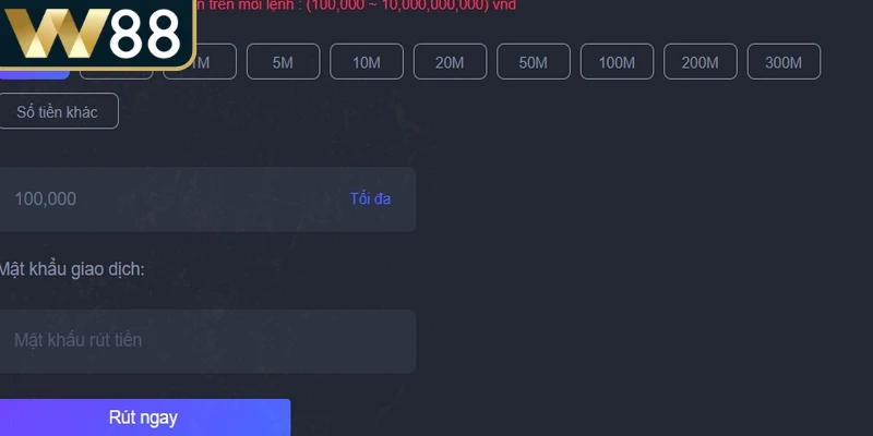 Các vấn đề thường gặp khi rút tiền ví điện tử W88